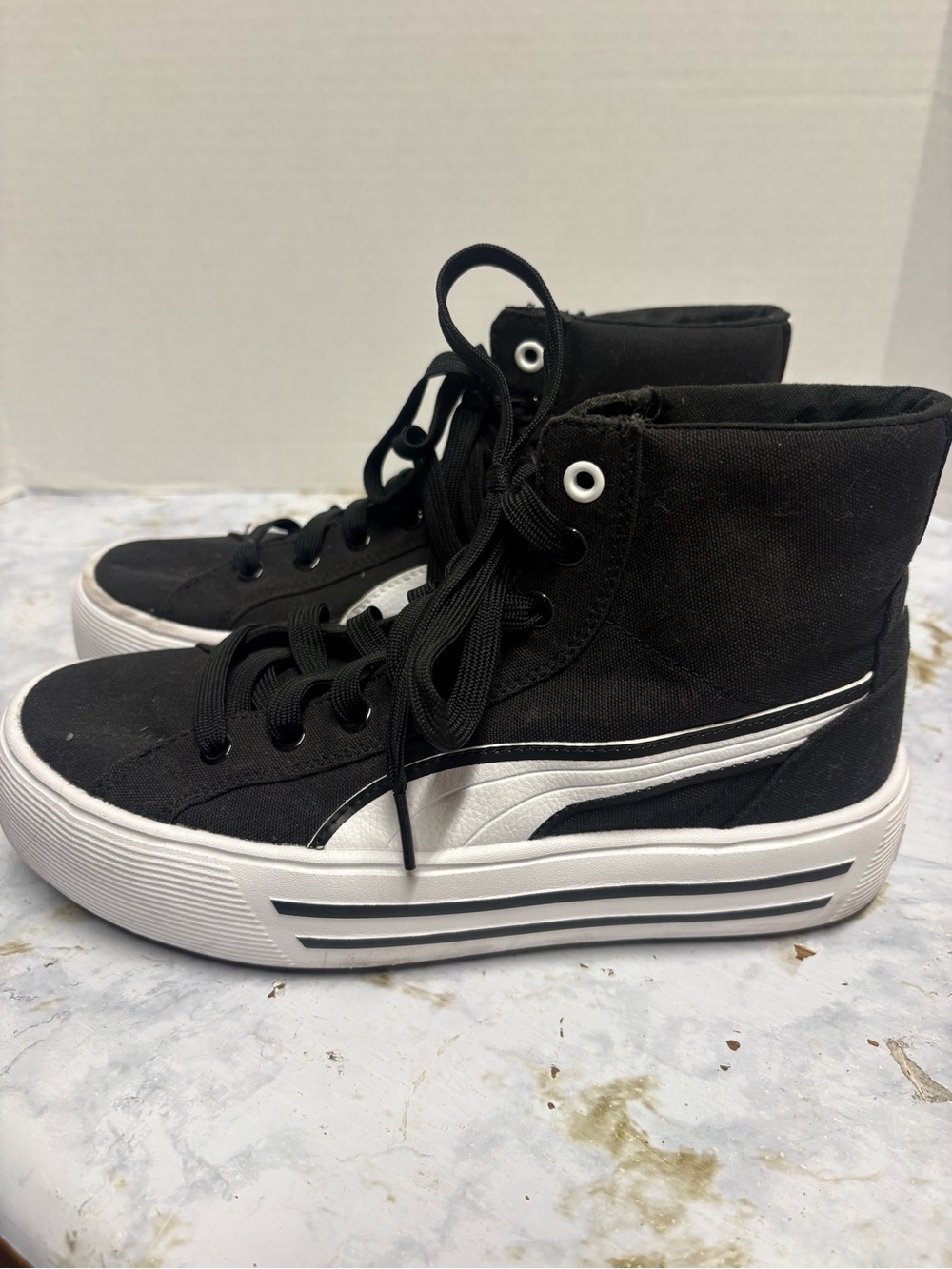 Puma Black High-Top Canvas Sneakers with White Accent